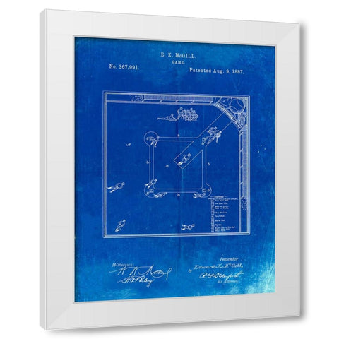 PP192- Faded Blueprint Our National Ball Game Patent Poster White Modern Wood Framed Art Print by Borders, Cole