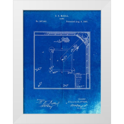 PP192- Faded Blueprint Our National Ball Game Patent Poster White Modern Wood Framed Art Print by Borders, Cole
