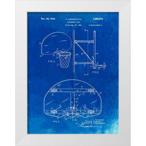PP196- Faded Blueprint Albach Basketball Goal Patent Poster White Modern Wood Framed Art Print by Borders, Cole