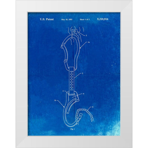 PP200- Faded Blueprint Automatic Lock Carabiner Patent Poster White Modern Wood Framed Art Print by Borders, Cole
