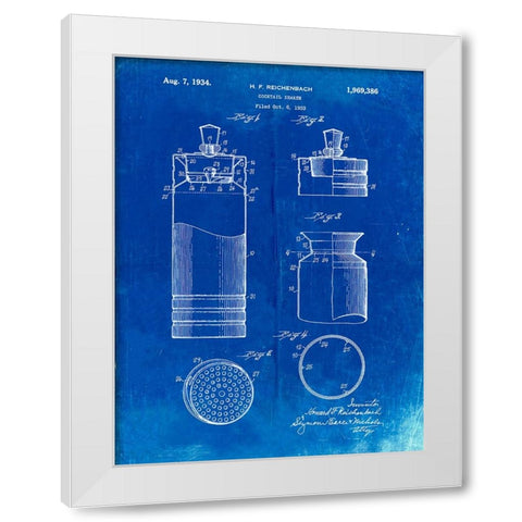 PP204- Faded Blueprint Cocktail Shaker Patent Poster White Modern Wood Framed Art Print by Borders, Cole