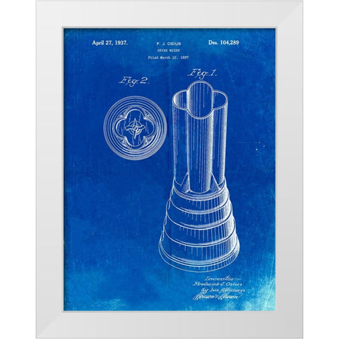 PP205- Faded Blueprint Waring Blender 1937 Patent Poster White Modern Wood Framed Art Print by Borders, Cole
