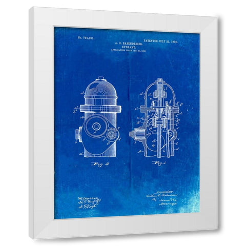 PP210-Faded Blueprint Fire Hydrant 1903 Patent Poster White Modern Wood Framed Art Print by Borders, Cole