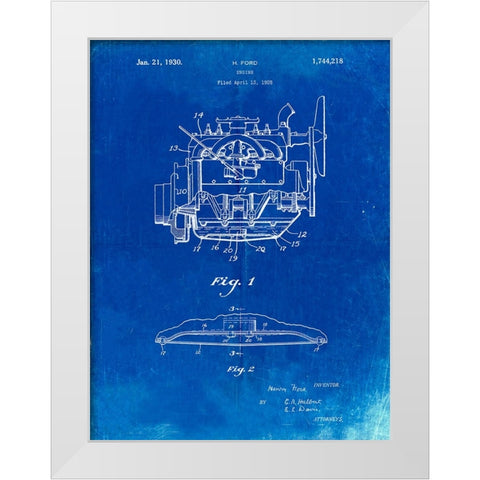 PP220-Faded Blueprint Model A Ford Pickup Truck Engine Poster White Modern Wood Framed Art Print by Borders, Cole