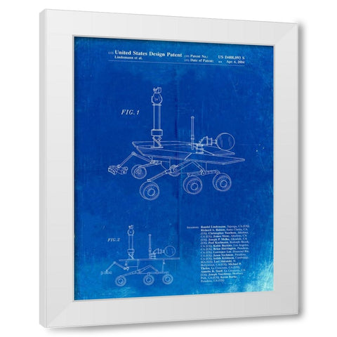 PP227-Faded Blueprint Mars Rover Patent Poster White Modern Wood Framed Art Print by Borders, Cole