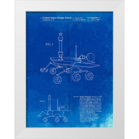 PP227-Faded Blueprint Mars Rover Patent Poster White Modern Wood Framed Art Print by Borders, Cole