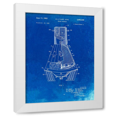 PP229-Faded Blueprint NASA Space Capsule 1959 Patent Poster White Modern Wood Framed Art Print by Borders, Cole