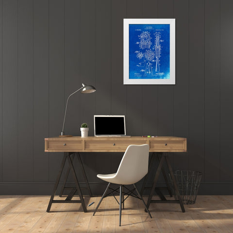 PP230-Faded Blueprint Robert Goddard Rocket Patent Poster White Modern Wood Framed Art Print by Borders, Cole