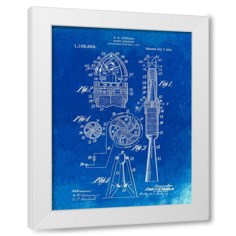 PP230-Faded Blueprint Robert Goddard Rocket Patent Poster White Modern Wood Framed Art Print by Borders, Cole