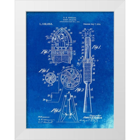 PP230-Faded Blueprint Robert Goddard Rocket Patent Poster White Modern Wood Framed Art Print by Borders, Cole