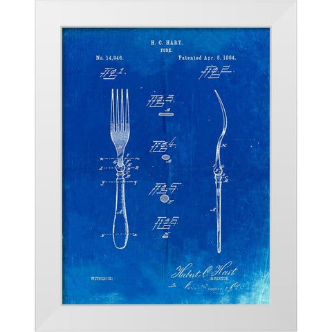 PP238-Faded Blueprint Fork Patent Poster White Modern Wood Framed Art Print by Borders, Cole