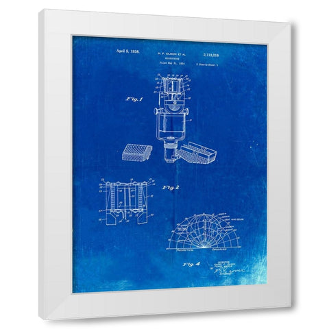 PP249-Faded Blueprint RCA Ribbon Microphone Poster White Modern Wood Framed Art Print by Borders, Cole