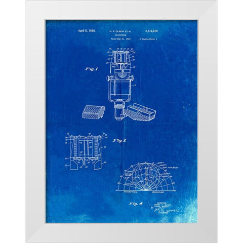 PP249-Faded Blueprint RCA Ribbon Microphone Poster White Modern Wood Framed Art Print by Borders, Cole