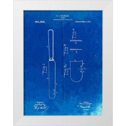PP278-Faded Blueprint Meat Knife Poster White Modern Wood Framed Art Print by Borders, Cole
