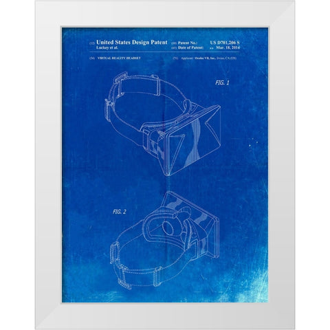 PP279-Faded Blueprint Oculus Rift Patent Poster White Modern Wood Framed Art Print by Borders, Cole