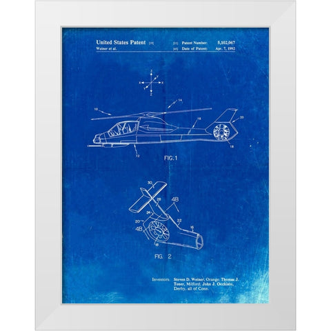 PP302-Faded Blueprint Helicopter Tail Rotor Patent Poster White Modern Wood Framed Art Print by Borders, Cole
