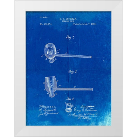 PP307-Faded Blueprint Smoking Pipe 1890 Patent Poster White Modern Wood Framed Art Print by Borders, Cole