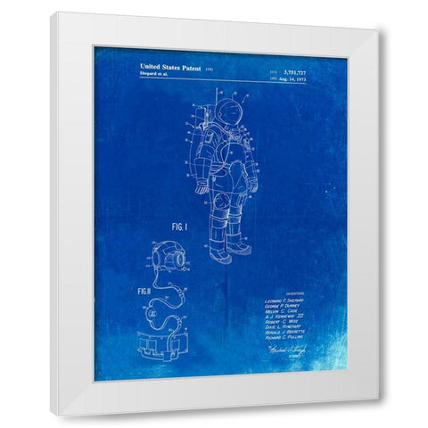 PP309-Faded Blueprint Apollo Space Suit Patent Poster White Modern Wood Framed Art Print by Borders, Cole