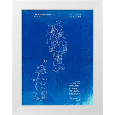 PP309-Faded Blueprint Apollo Space Suit Patent Poster White Modern Wood Framed Art Print by Borders, Cole