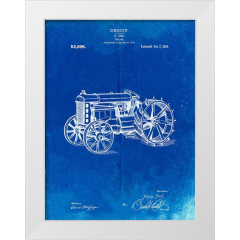 PP310-Faded Blueprint Fordson Tractor Patent Poster White Modern Wood Framed Art Print by Borders, Cole