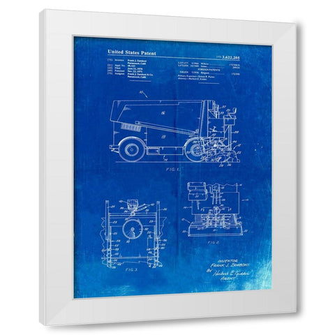 PP313-Faded Blueprint Ice Resurfacing Patent Poster White Modern Wood Framed Art Print by Borders, Cole