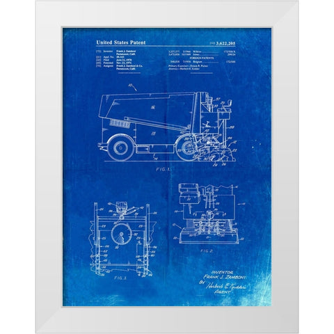 PP313-Faded Blueprint Ice Resurfacing Patent Poster White Modern Wood Framed Art Print by Borders, Cole