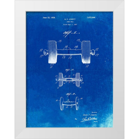 PP314-Faded Blueprint Dumbbell Patent Poster White Modern Wood Framed Art Print by Borders, Cole
