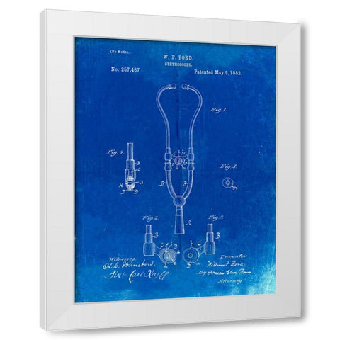 PP315-Faded Blueprint Stethoscope Patent Poster White Modern Wood Framed Art Print by Borders, Cole