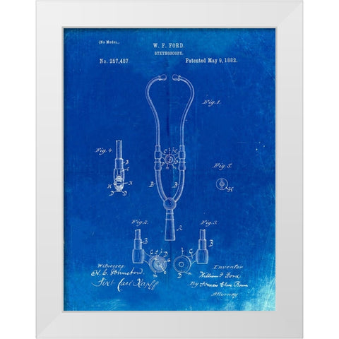 PP315-Faded Blueprint Stethoscope Patent Poster White Modern Wood Framed Art Print by Borders, Cole