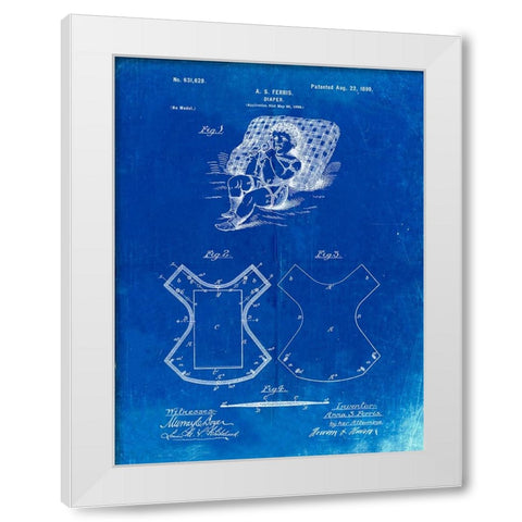 PP317-Faded Blueprint Cloth Baby Diaper Patent Poster White Modern Wood Framed Art Print by Borders, Cole
