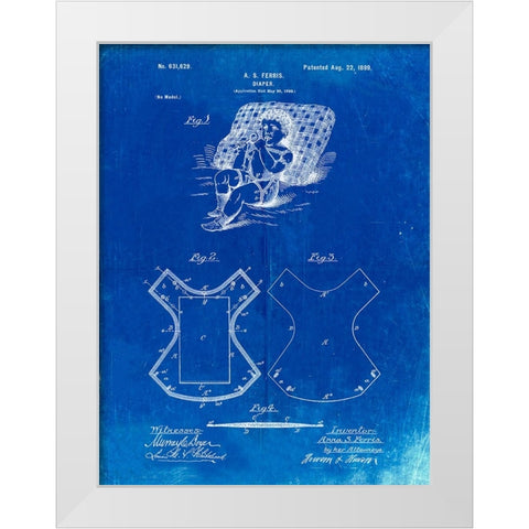 PP317-Faded Blueprint Cloth Baby Diaper Patent Poster White Modern Wood Framed Art Print by Borders, Cole