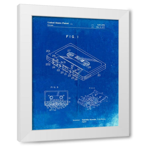 PP319-Faded Blueprint Cassette Tape Patent Poster White Modern Wood Framed Art Print by Borders, Cole