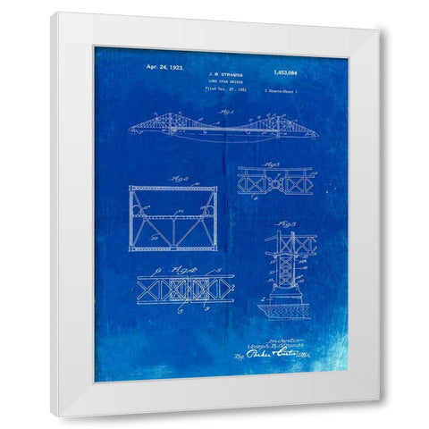 PP350-Faded Blueprint Golden Gate Bridge Patent Poster White Modern Wood Framed Art Print by Borders, Cole