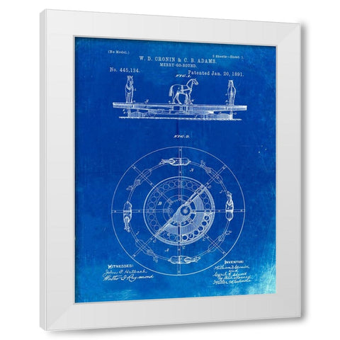 PP351-Faded Blueprint Carousel 1891 Patent Poster White Modern Wood Framed Art Print by Borders, Cole