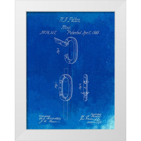 PP402-Faded Blueprint Carabiner Ring 1868 Patent Poster White Modern Wood Framed Art Print by Borders, Cole