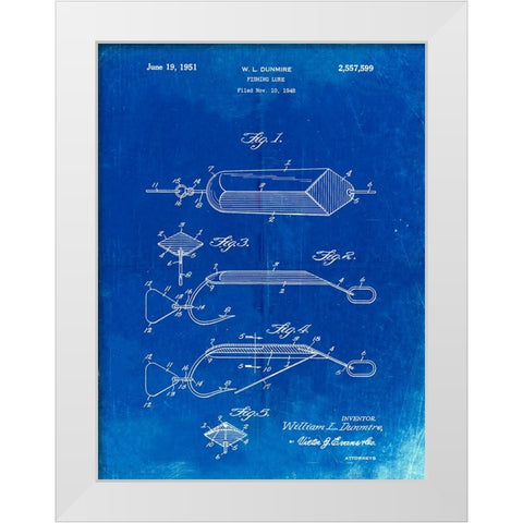 PP420-Faded Blueprint Spoon Fishing Lure Poster White Modern Wood Framed Art Print by Borders, Cole