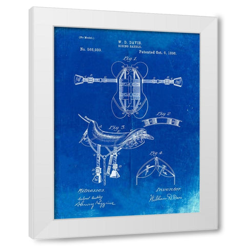 PP444-Faded Blueprint Horse Saddle Patent Poster White Modern Wood Framed Art Print by Borders, Cole