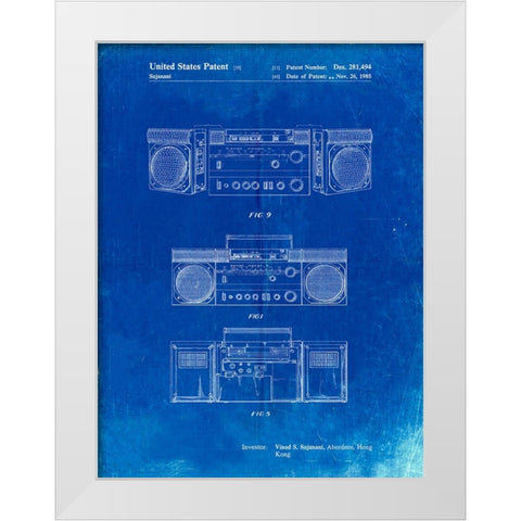 PP448-Faded Blueprint Hitachi Boom Box Patent Poster White Modern Wood Framed Art Print by Borders, Cole
