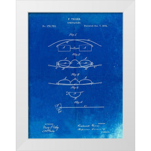 PP487-Faded Blueprint Eye Glasses Patent Poster White Modern Wood Framed Art Print by Borders, Cole