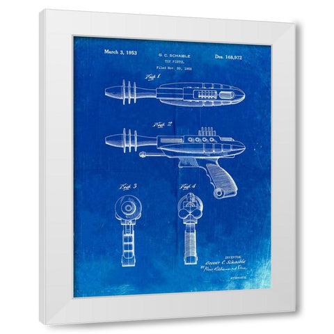 PP498-Faded Blueprint Toy Laser Gun Patent Print White Modern Wood Framed Art Print by Borders, Cole