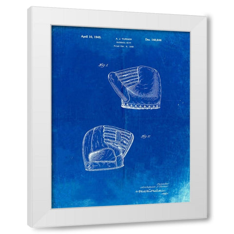 PP538-Faded Blueprint A.J. Turner Baseball Mitt Patent Poster White Modern Wood Framed Art Print by Borders, Cole