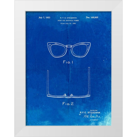 PP541-Faded Blueprint Ray Ban Horn Rimmed Glasses Patent Poster White Modern Wood Framed Art Print by Borders, Cole