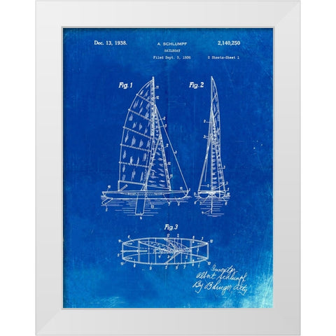 PP769-Faded Blueprint Collapsable Sailboat Poster White Modern Wood Framed Art Print by Borders, Cole