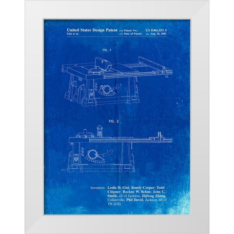 PP999-Faded Blueprint Porter Cable Table Saw Patent Poster White Modern Wood Framed Art Print by Borders, Cole