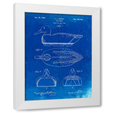 PP1001-Faded Blueprint Propelled Duck Decoy Patent Poster White Modern Wood Framed Art Print by Borders, Cole