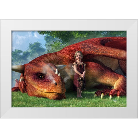 A Little Girl And Her Dragon White Modern Wood Framed Art Print by Eskridge, Daniel