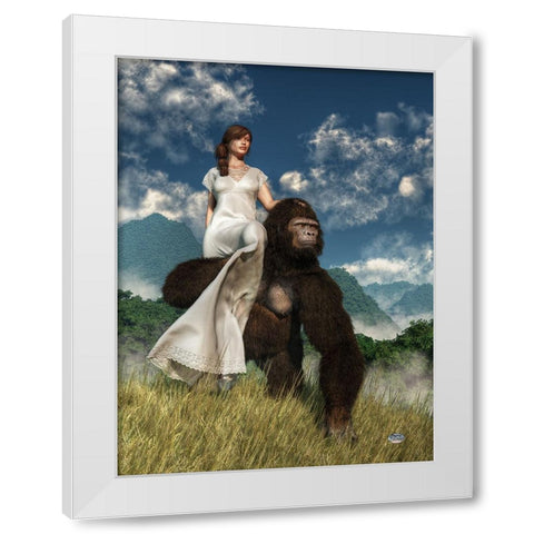 Ape And Girl White Modern Wood Framed Art Print by Eskridge, Daniel