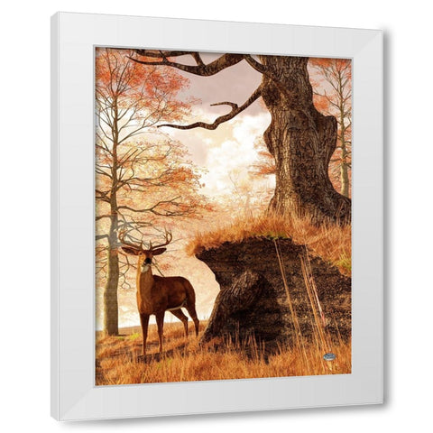 Autumn Buck White Modern Wood Framed Art Print by Eskridge, Daniel