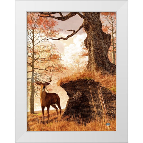 Autumn Buck White Modern Wood Framed Art Print by Eskridge, Daniel