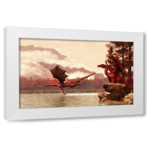 Autumn Dragons White Modern Wood Framed Art Print by Eskridge, Daniel